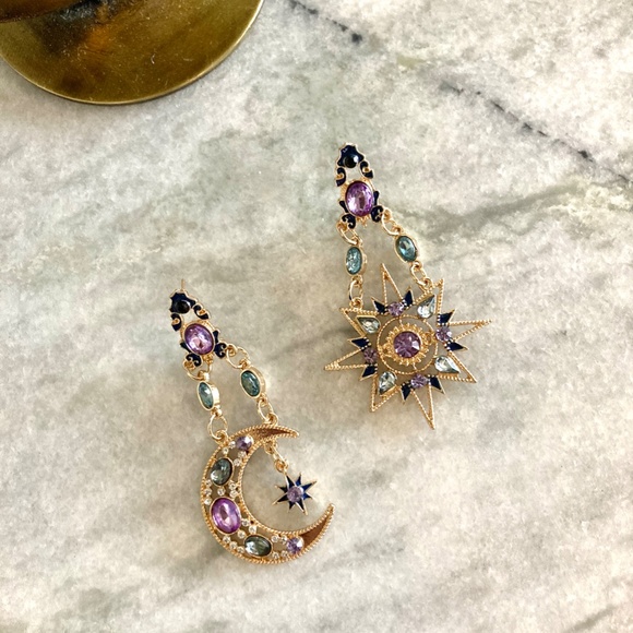 'Travelers' Celestial Sun Moon Star Dangle Earrings - Picture 2 of 4